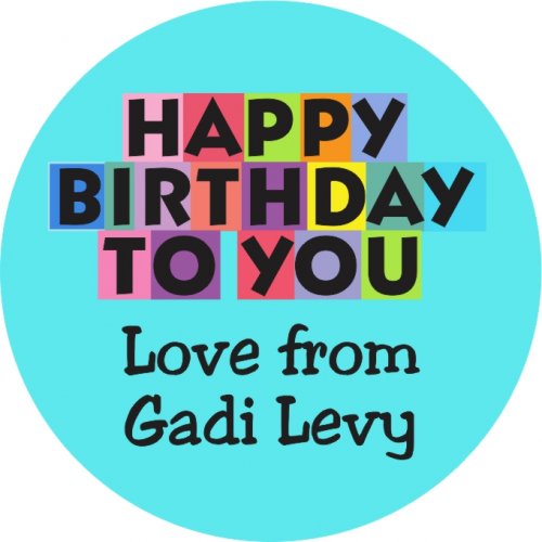 Block letters on aqua circle