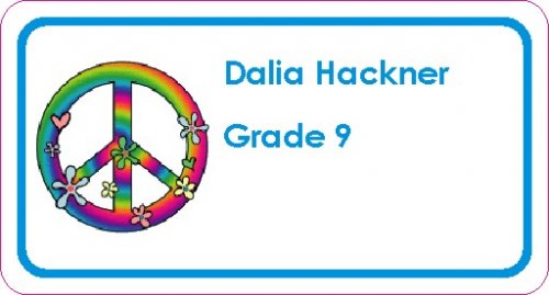 Peace rainbow flowers turq text on white