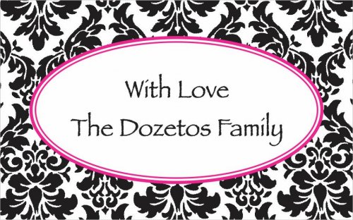 Large oval damasc black & white pink border