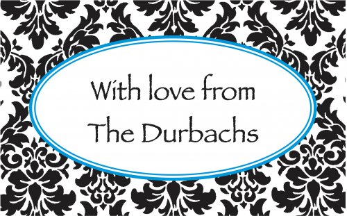 Large oval damasc black & white blue border