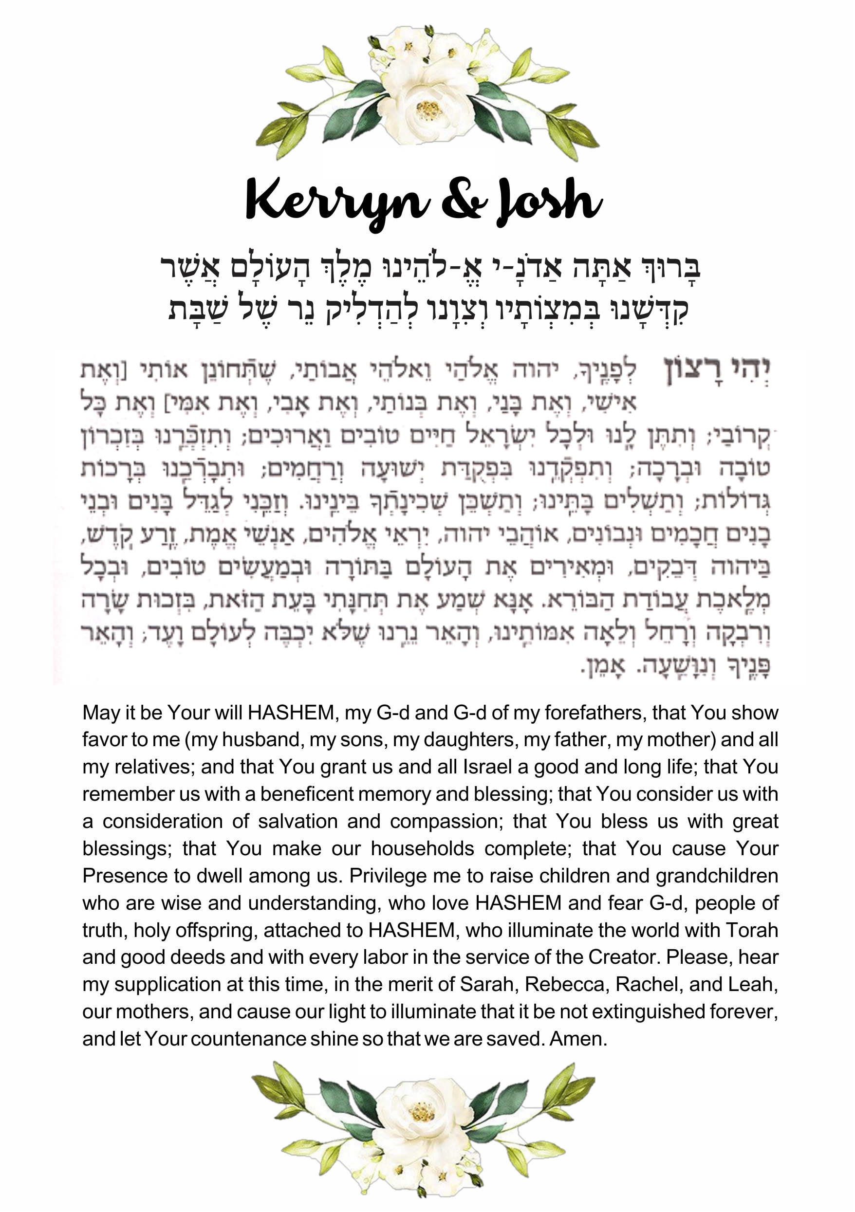 Candle lighting brocha