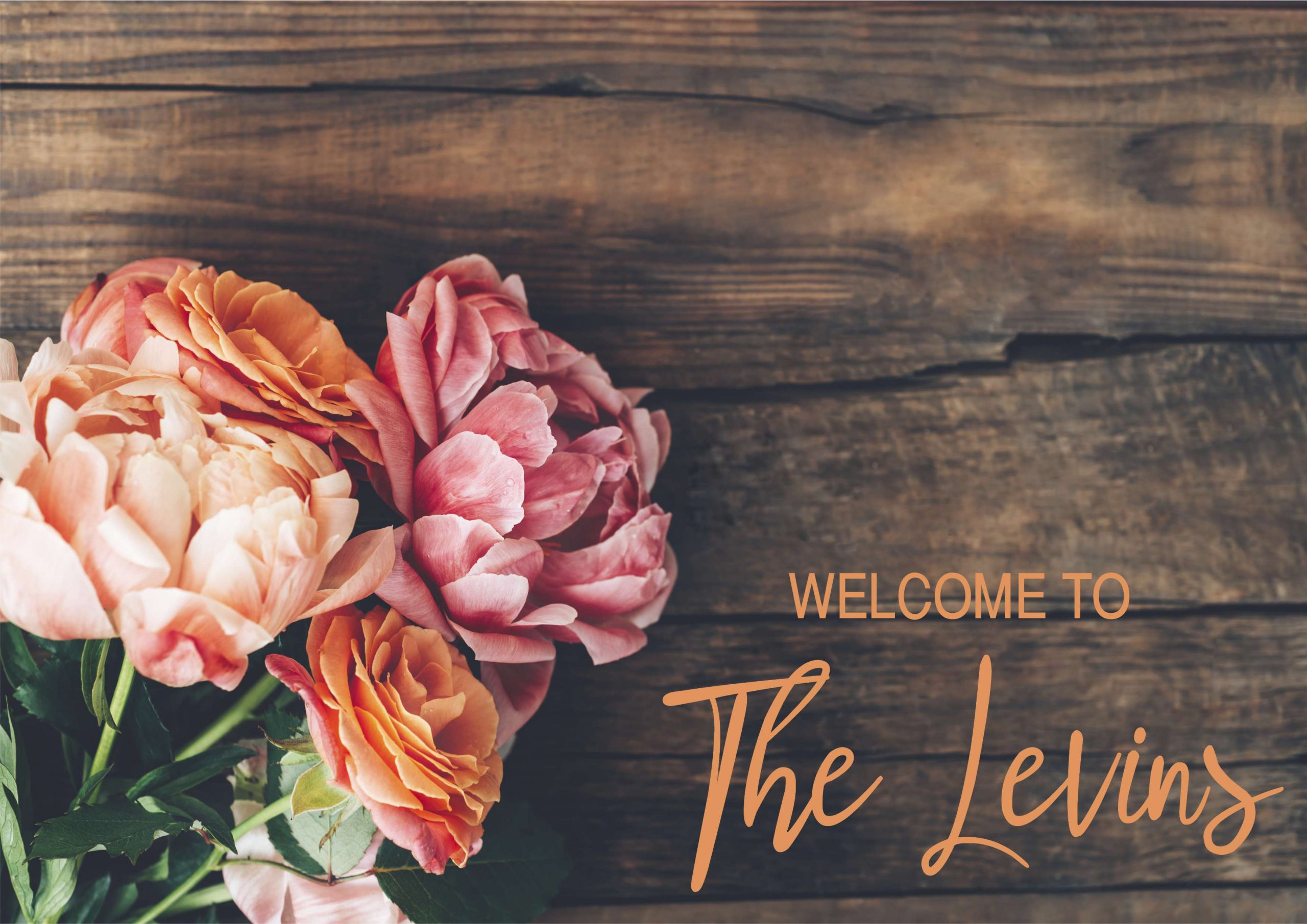 Orange peonies on wood