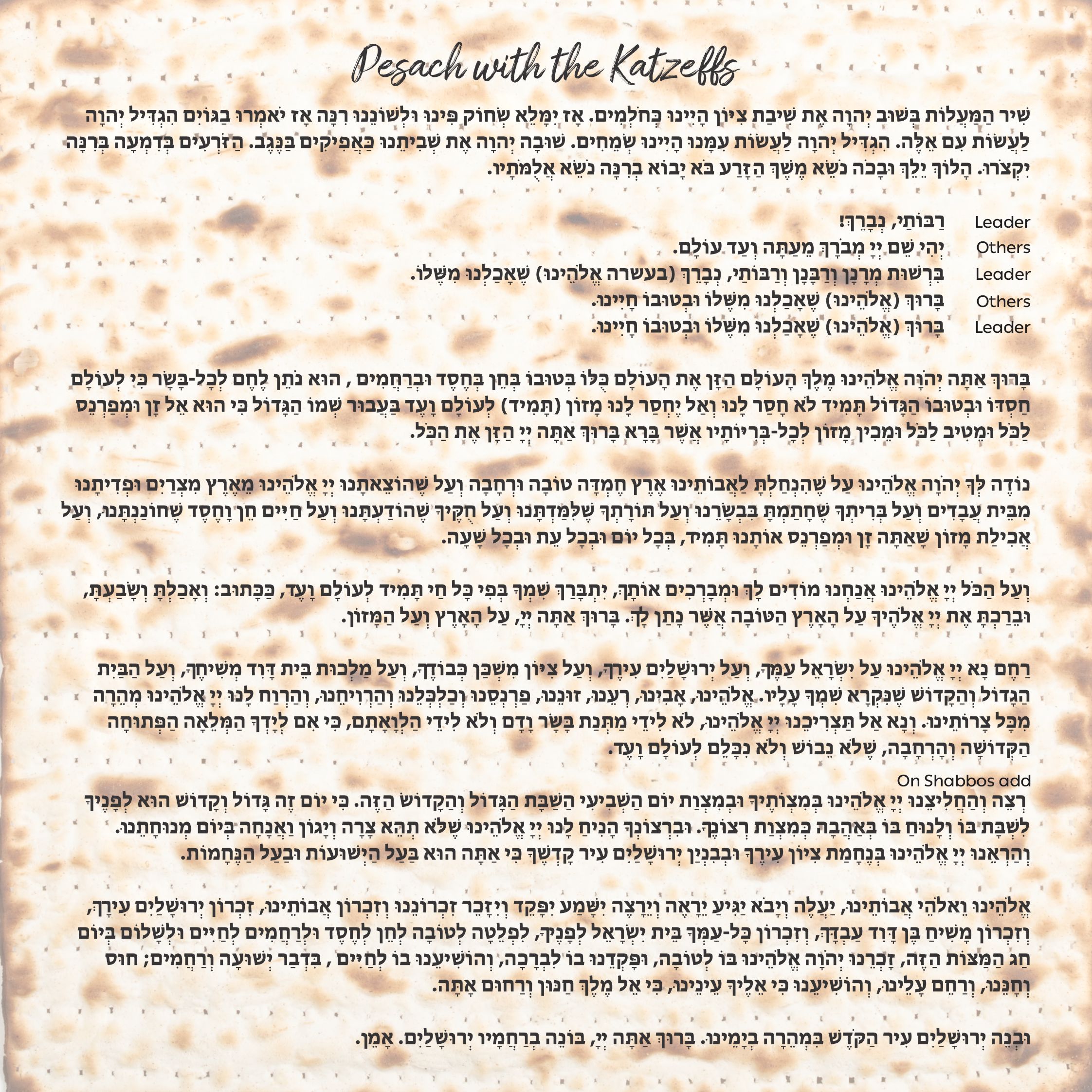 Pesach benching matzah