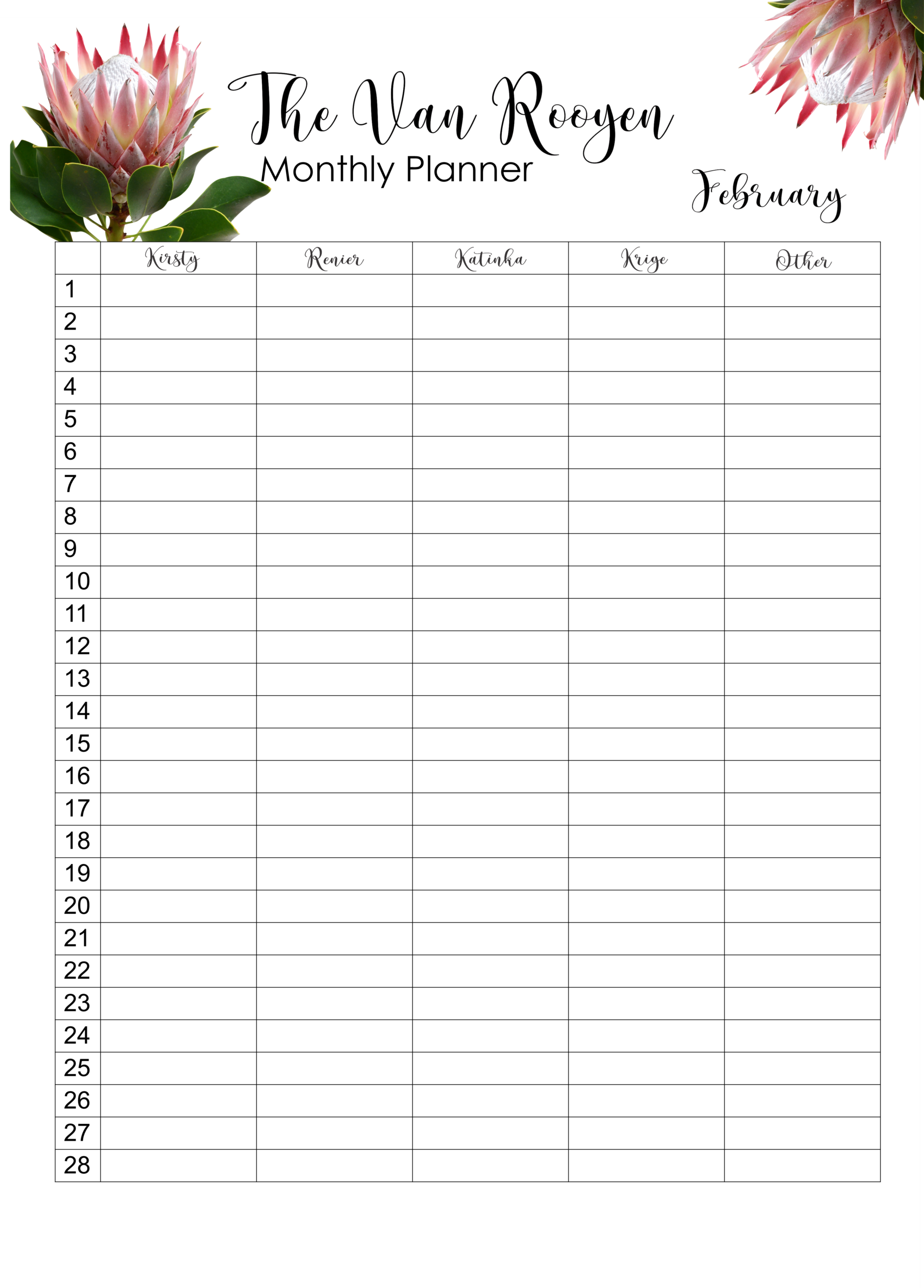 Weekly Planner Proteas