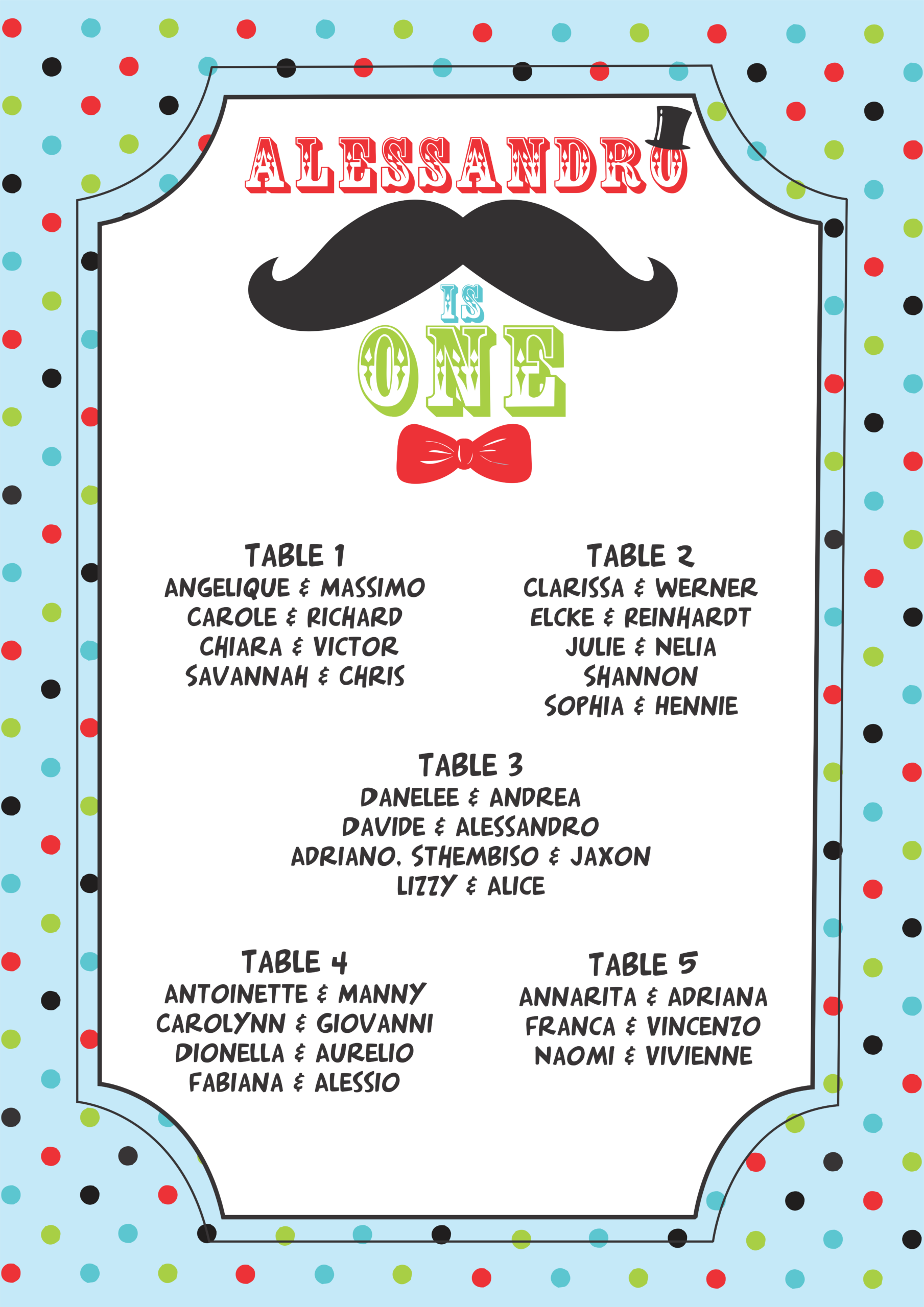 Table list Mustache top hat