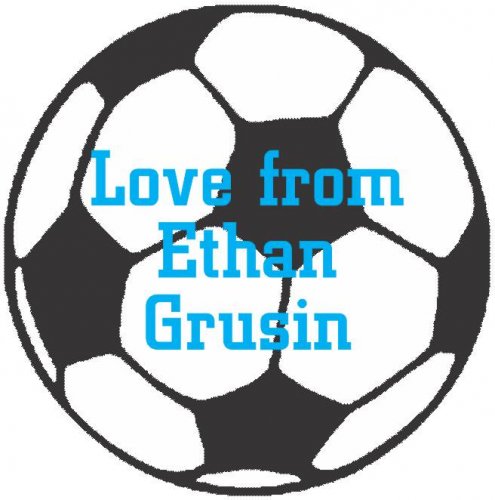 Soccer ball shapie blue text