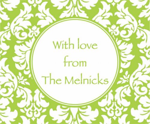 Damasc square lime & white