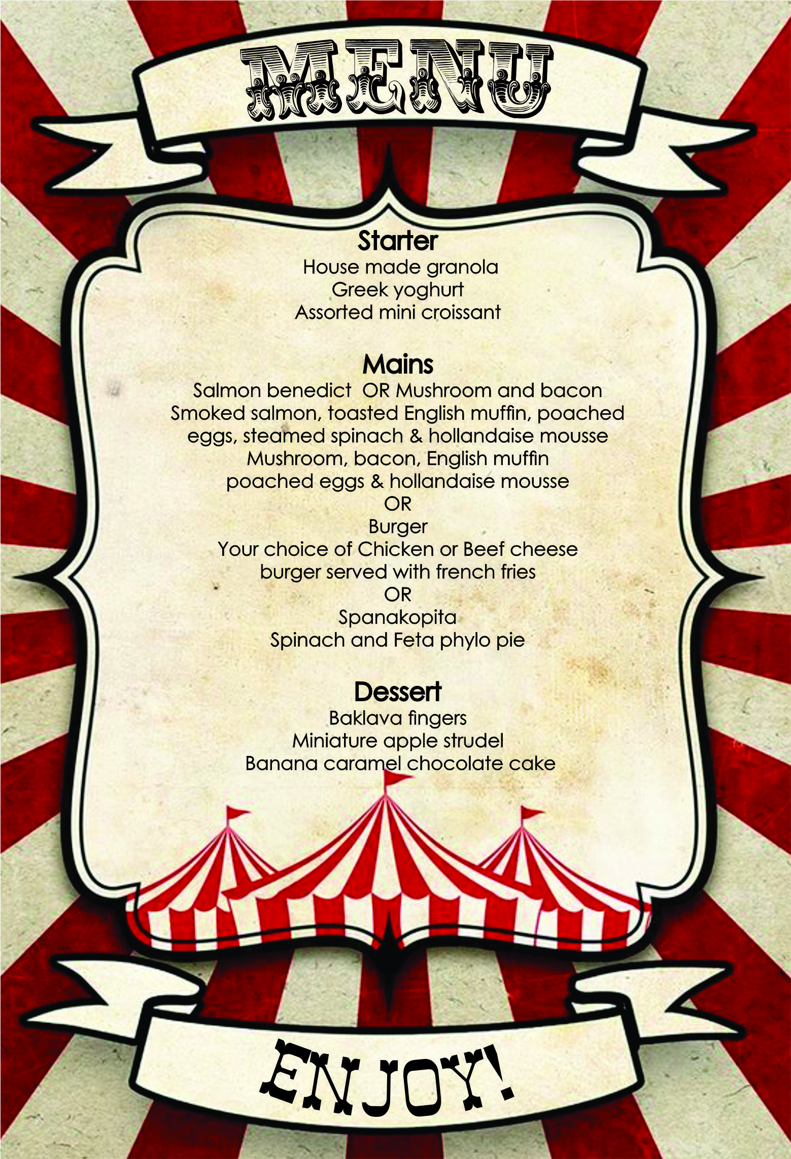 Vintage Circus Menu